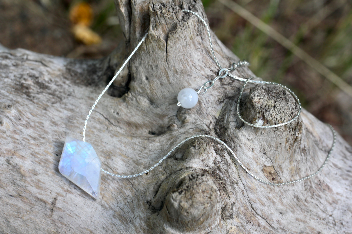 Rainbow Moonstone Sparrow Silver Necklace