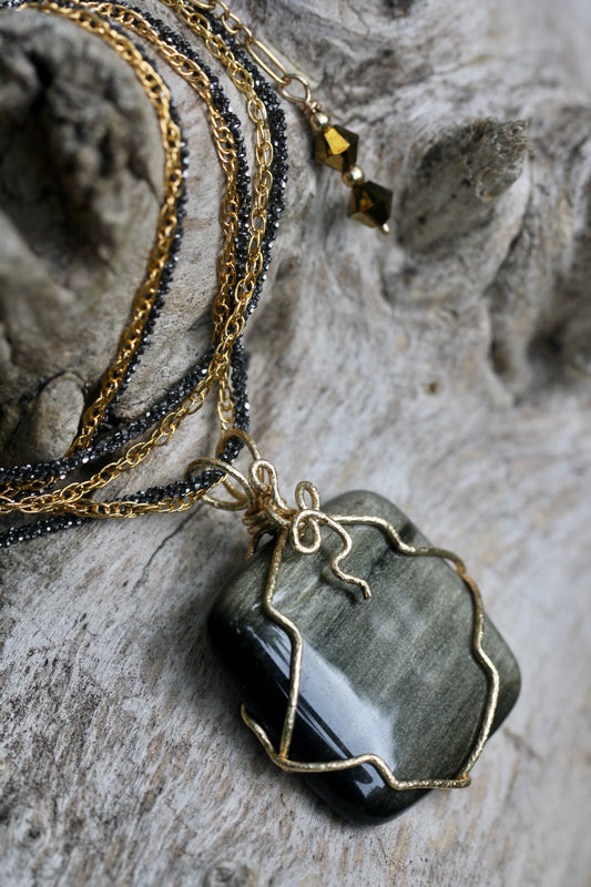 Gold Sheen Obsidian Necklace