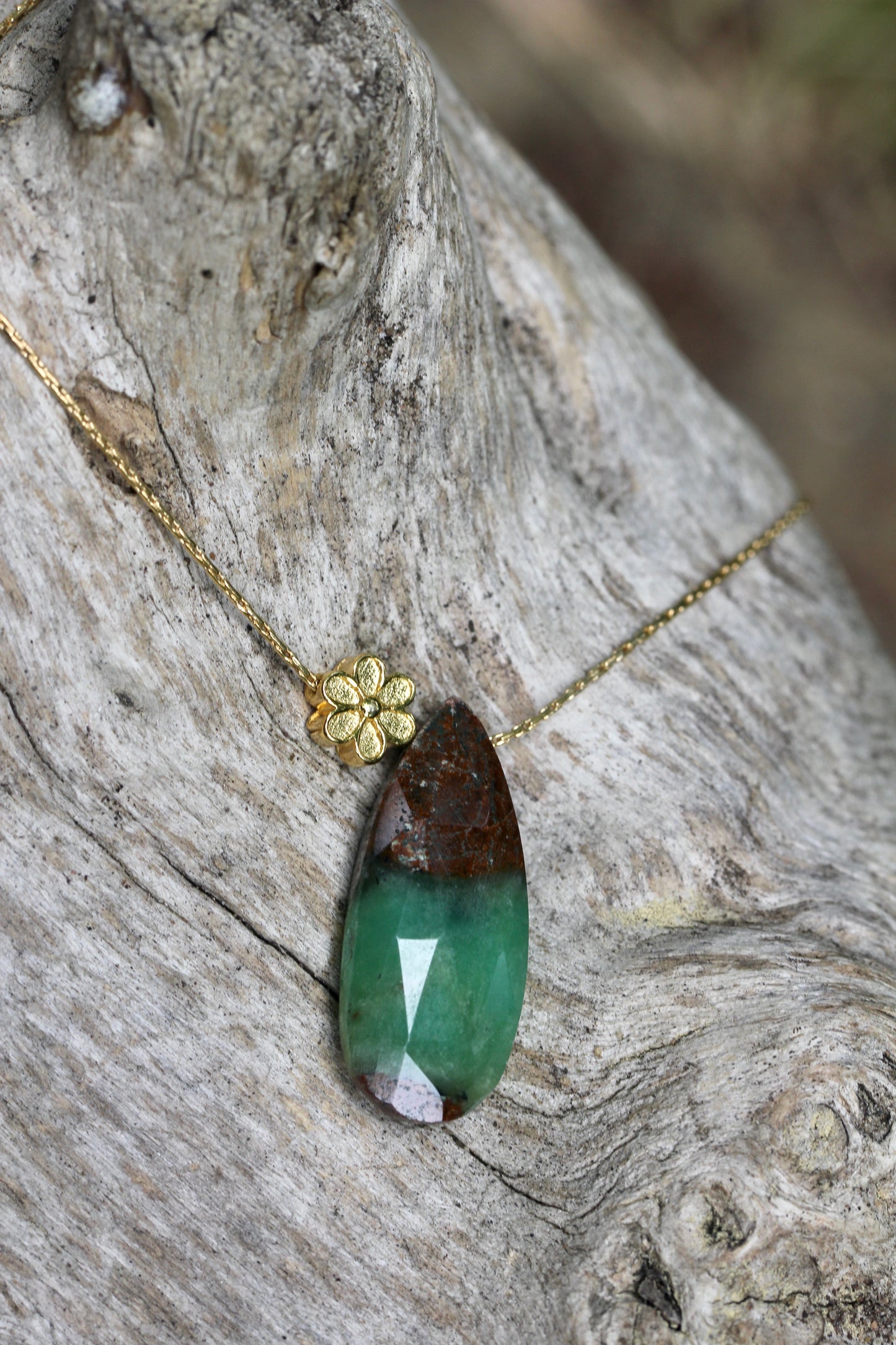 Chrysoprase Gold Flower Necklace