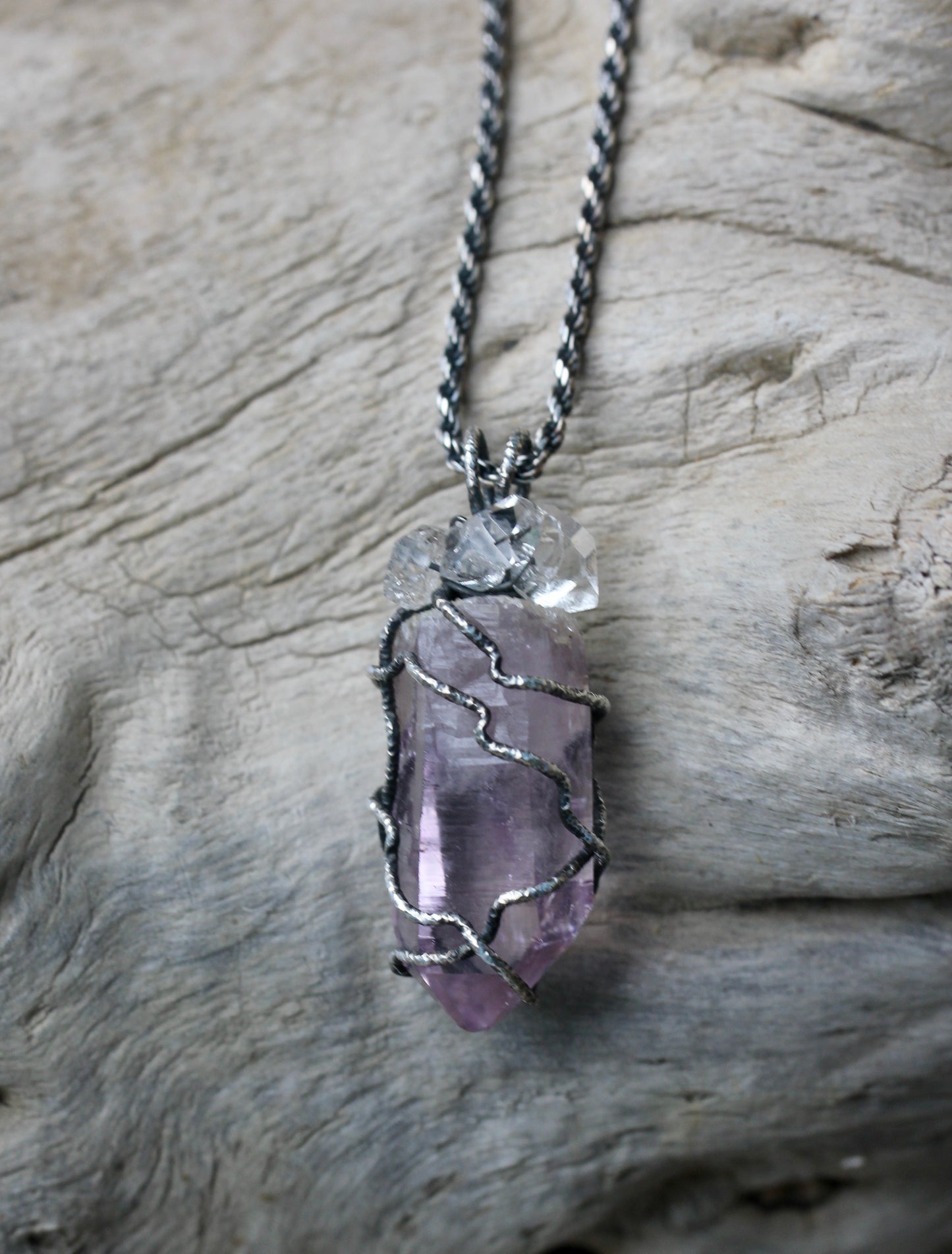 Vera Cruz Amethyst Herkimer Diamond Crystal Pendant