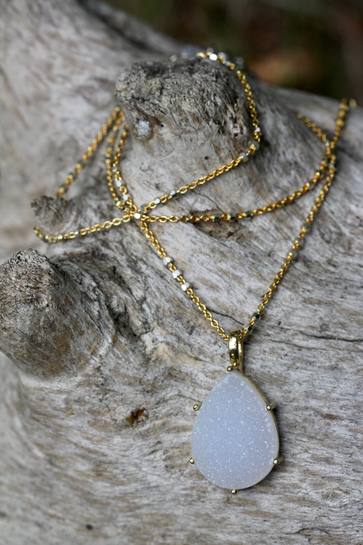 White Quartz Druzy Two Toned Necklace
