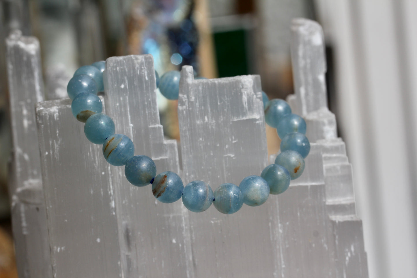 Blue Calcite Bead Stretch Bracelet