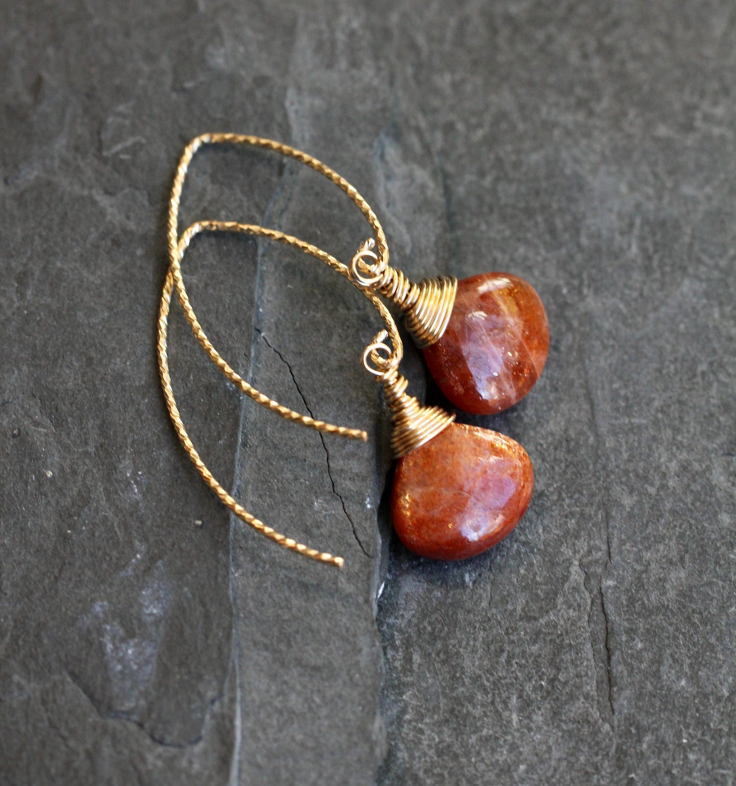 Sunstone Sparkle V Wire Gold Earrings