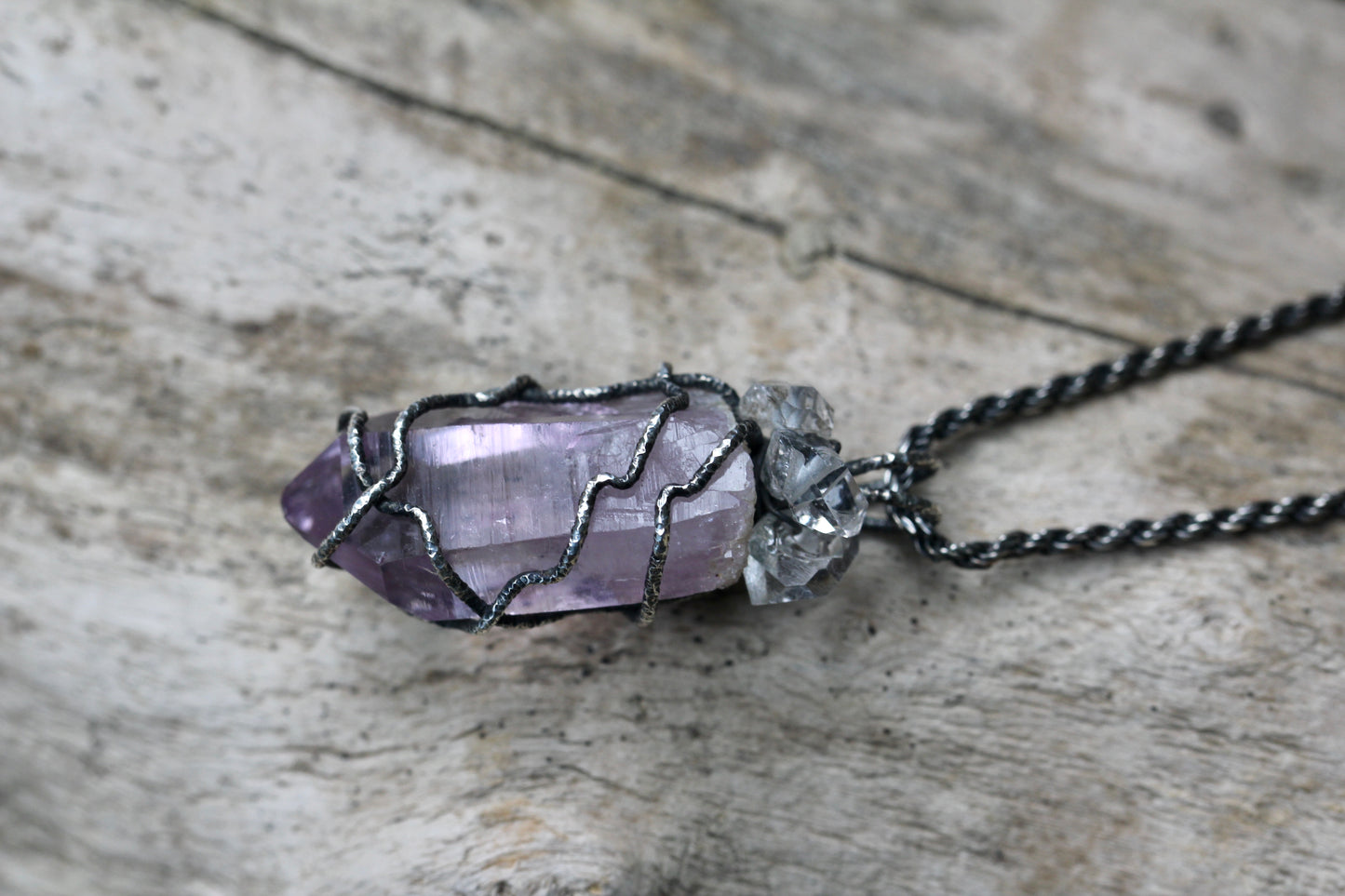 Vera Cruz Amethyst Herkimer Diamond Crystal Pendant