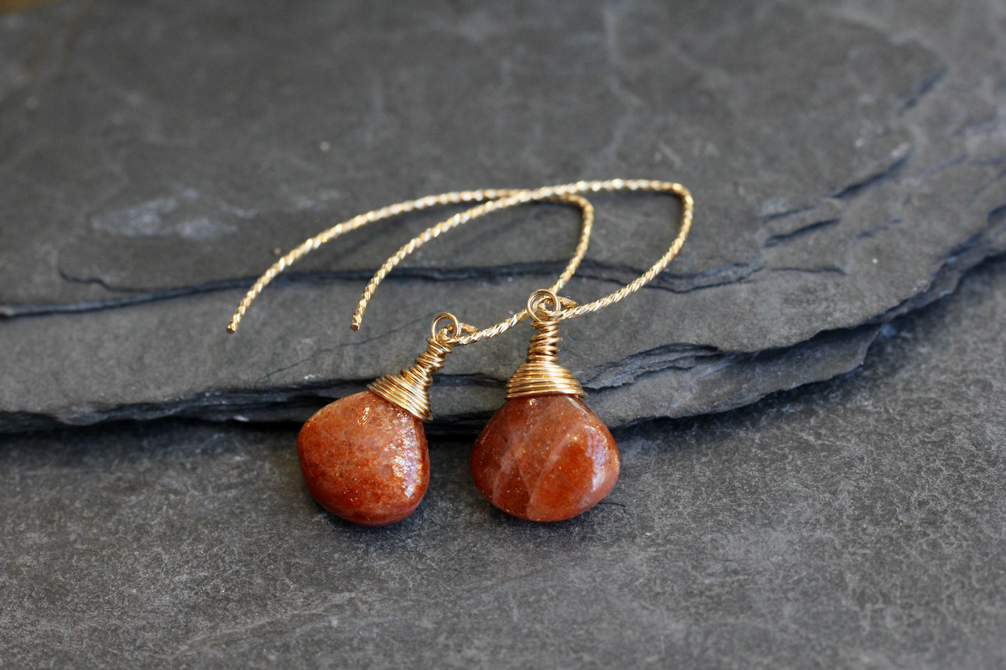 Sunstone Sparkle V Wire Gold Earrings