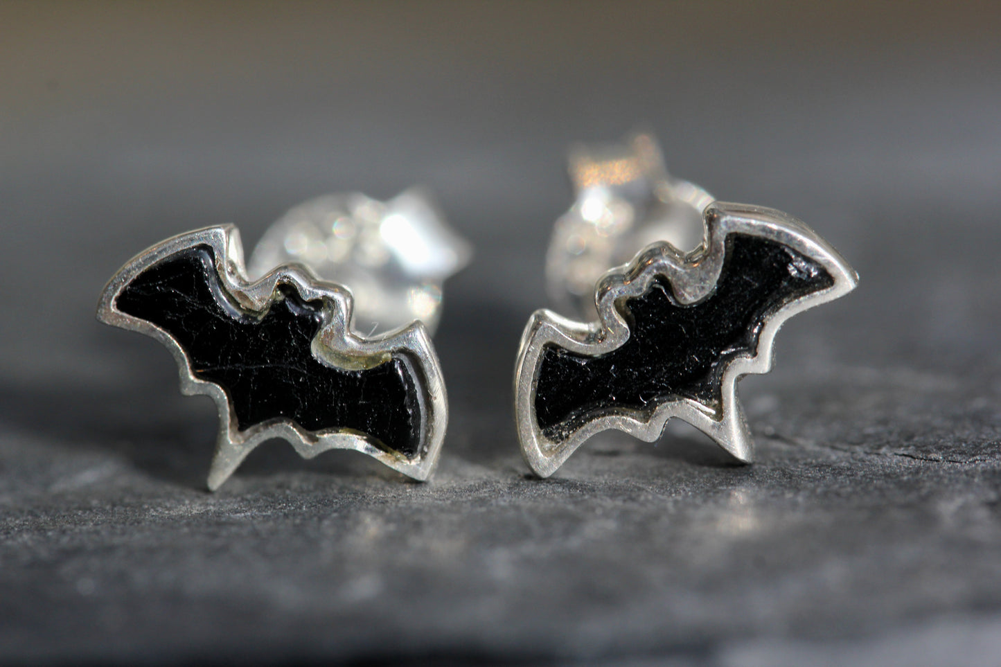 Black Tourmaline Bat Post Earrings