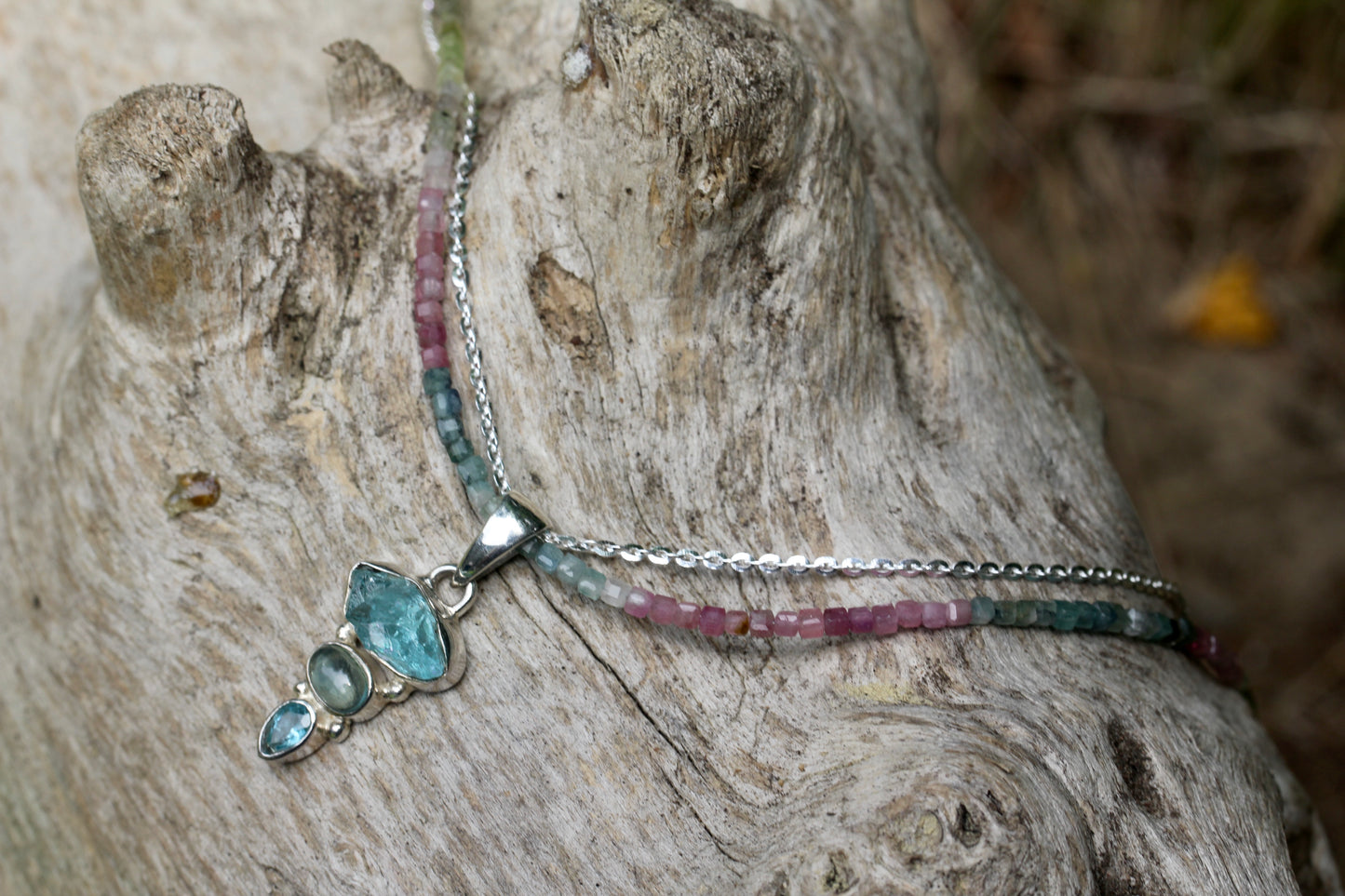 Blue Apatite Tourmaline Multi Strand Necklace