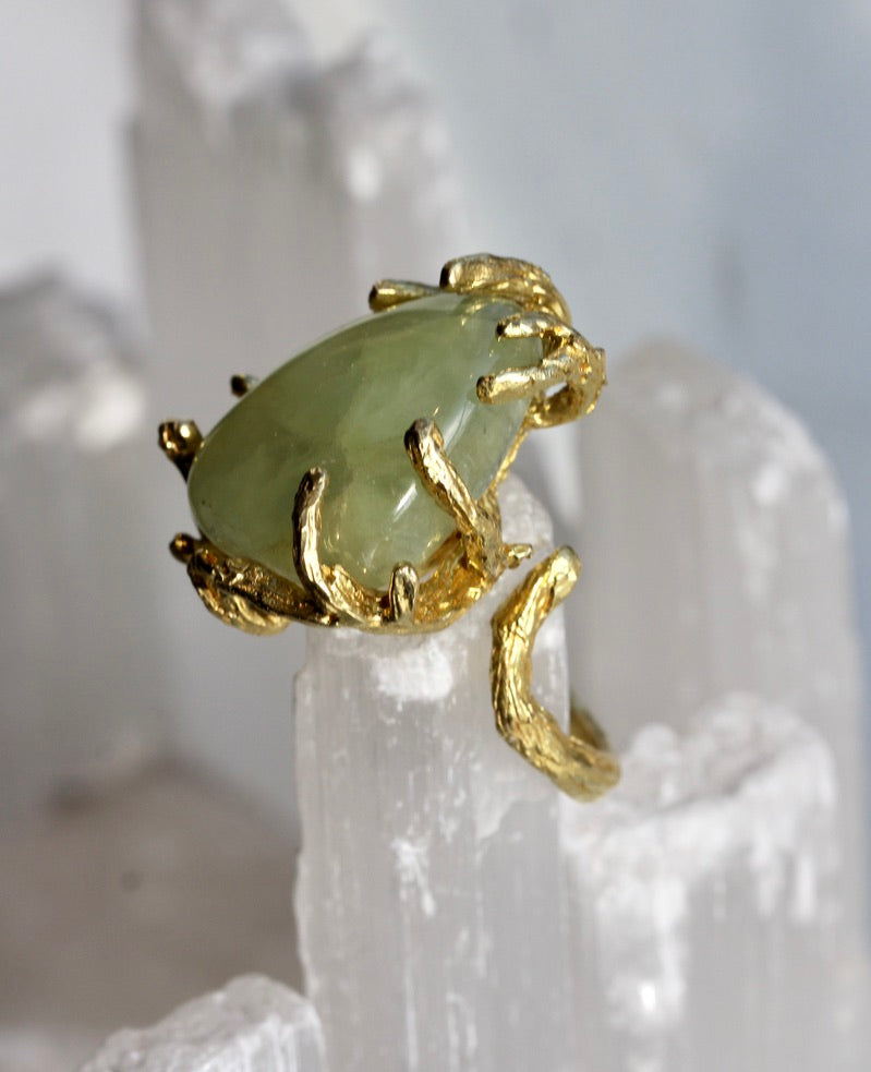 Prehnite pebble Branch Ring