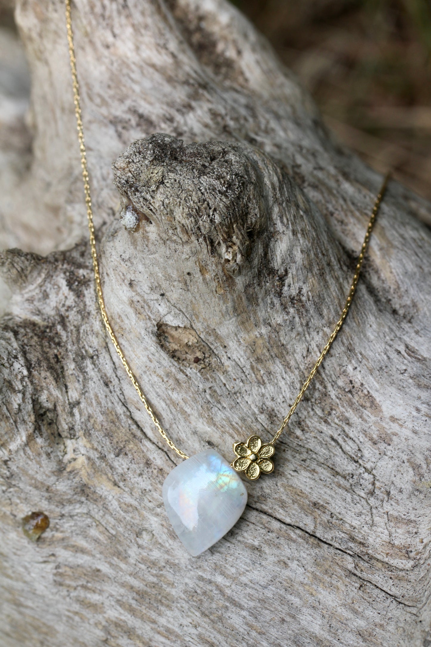 Rainbow Moonstone Floral Leaf Necklace