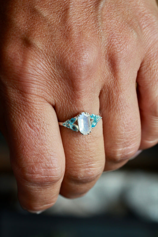 Rainbow Moonstone Blue Topaz Fairy Tale Ring
