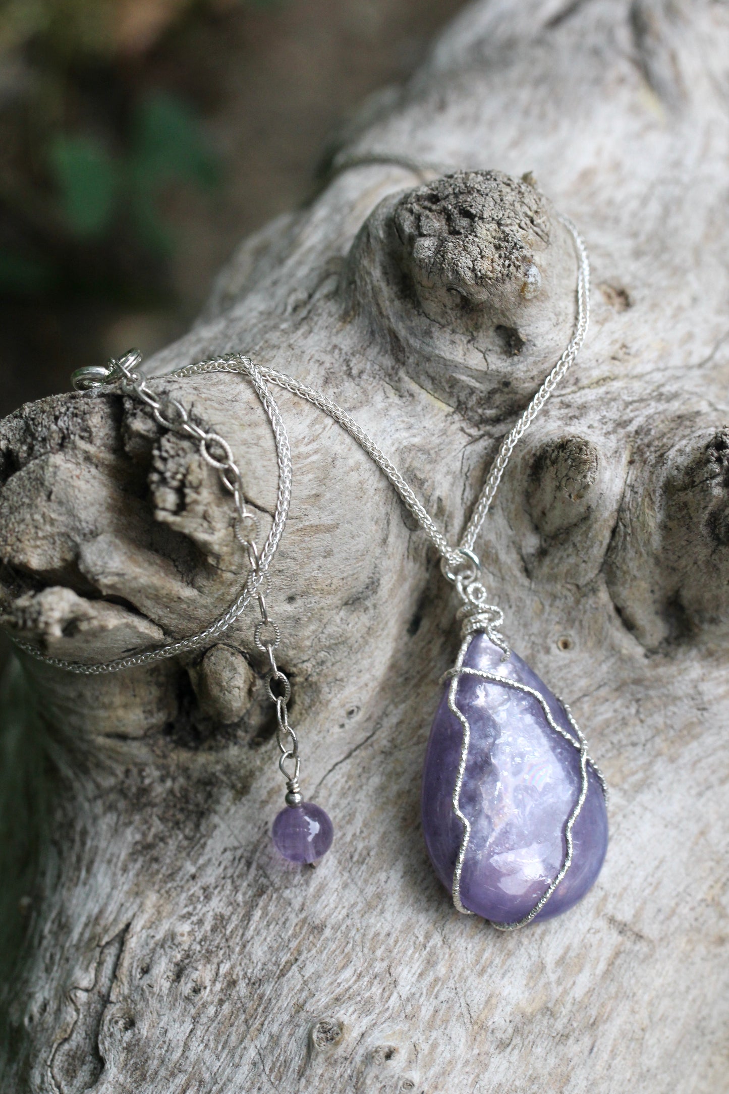 Lepidolite Teardrop Silver Necklace