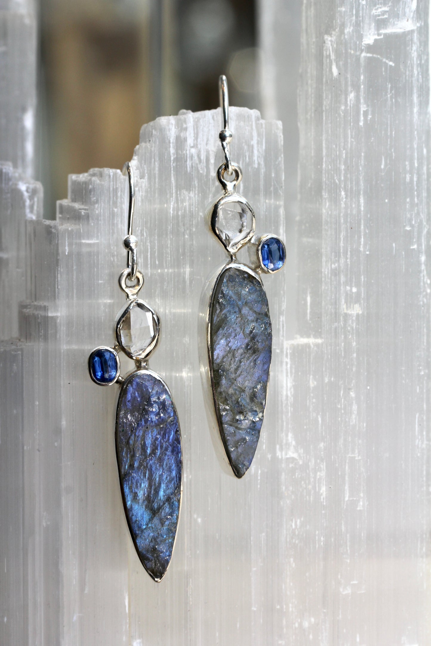 Labradorite Herkimer Diamond Kyanite Earrings