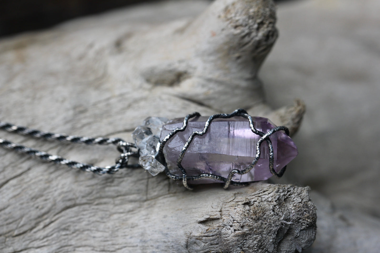 Vera Cruz Amethyst Herkimer Diamond Crystal Pendant