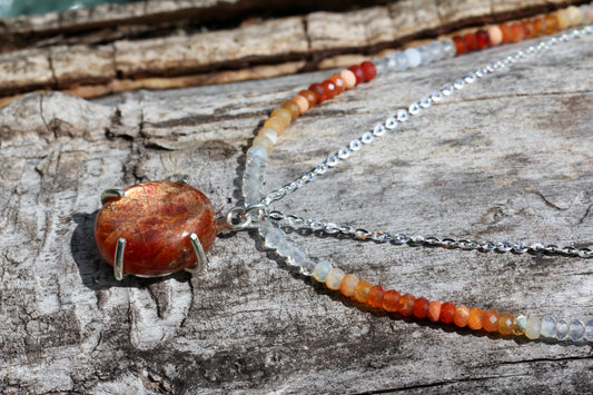 Sunstone Fire Opal Bead Chain Necklace