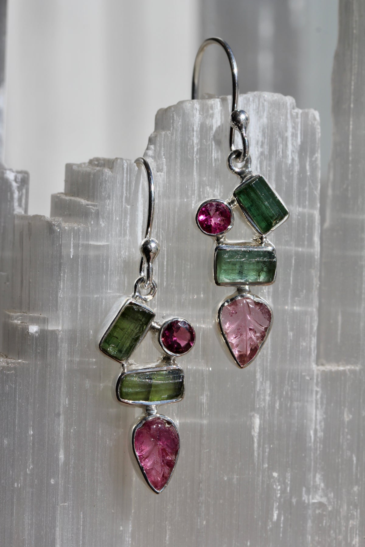 Tourmaline Leaf Crystal Earrings