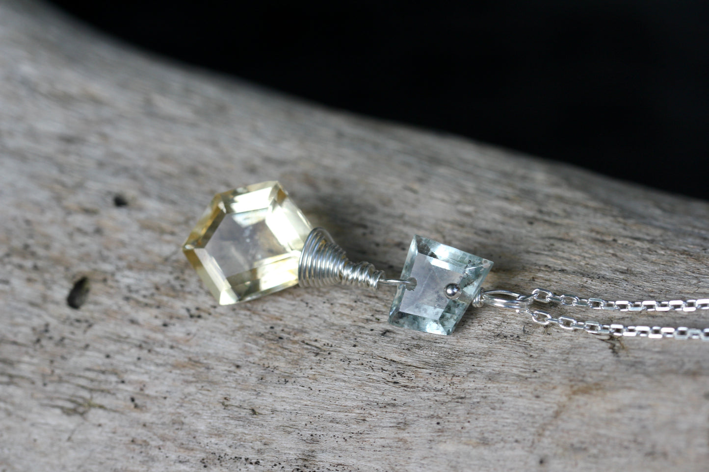 Lemon Quartz Aquamarine Silver Necklace