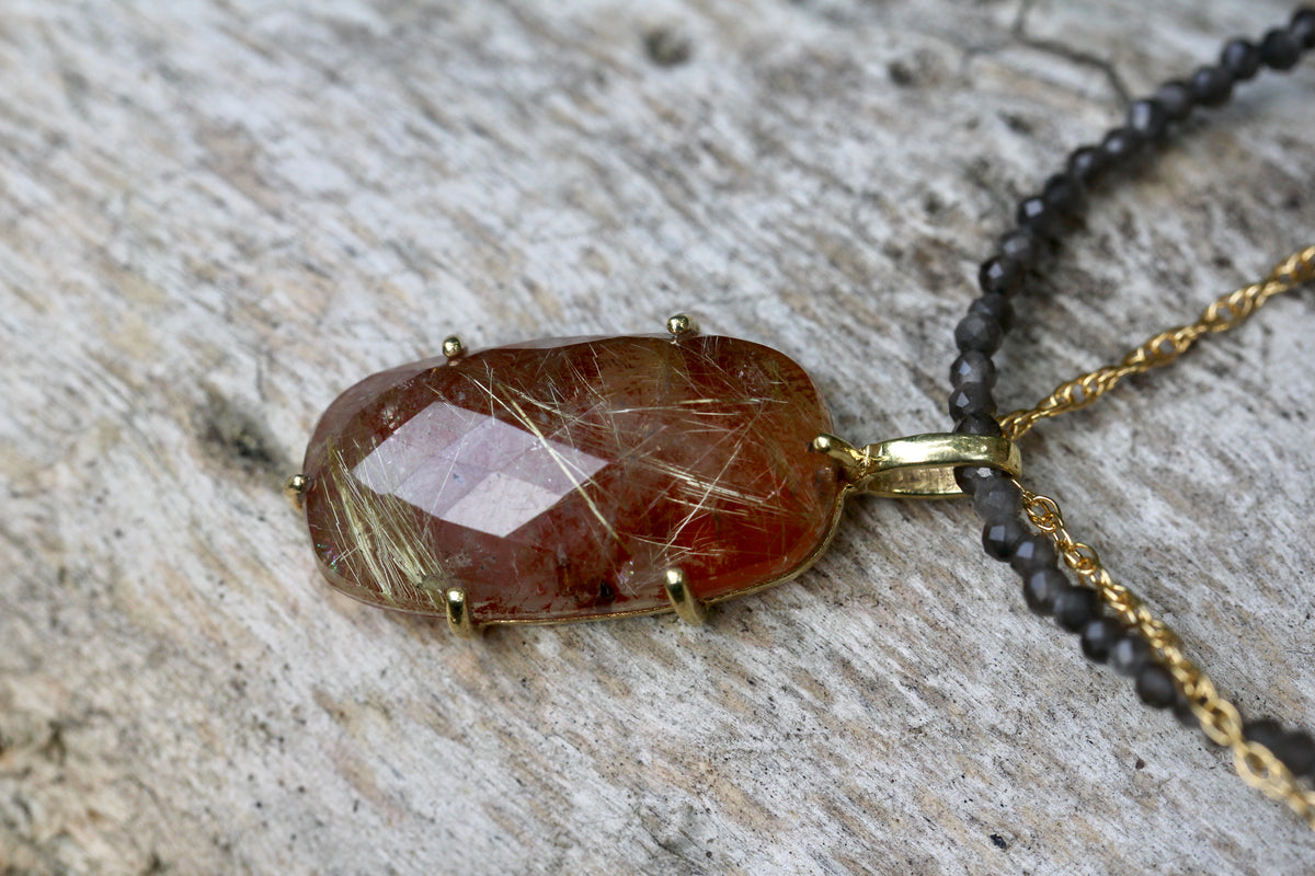 Rutilated Quartz Moonstone Beaded Chain Necklace