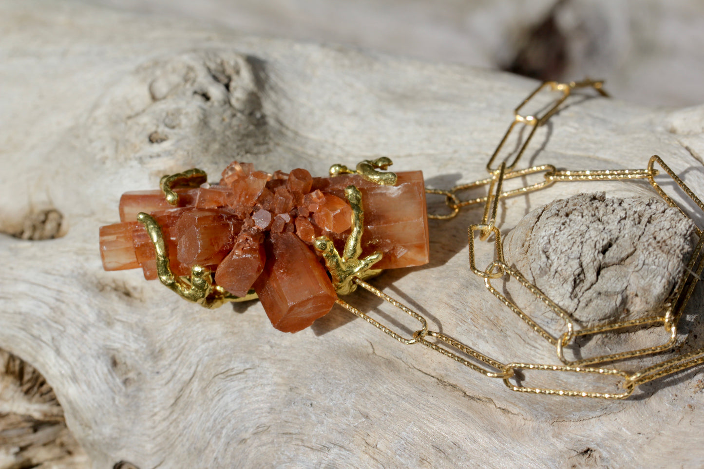 Aragonite Crystal Gold Chain Necklace