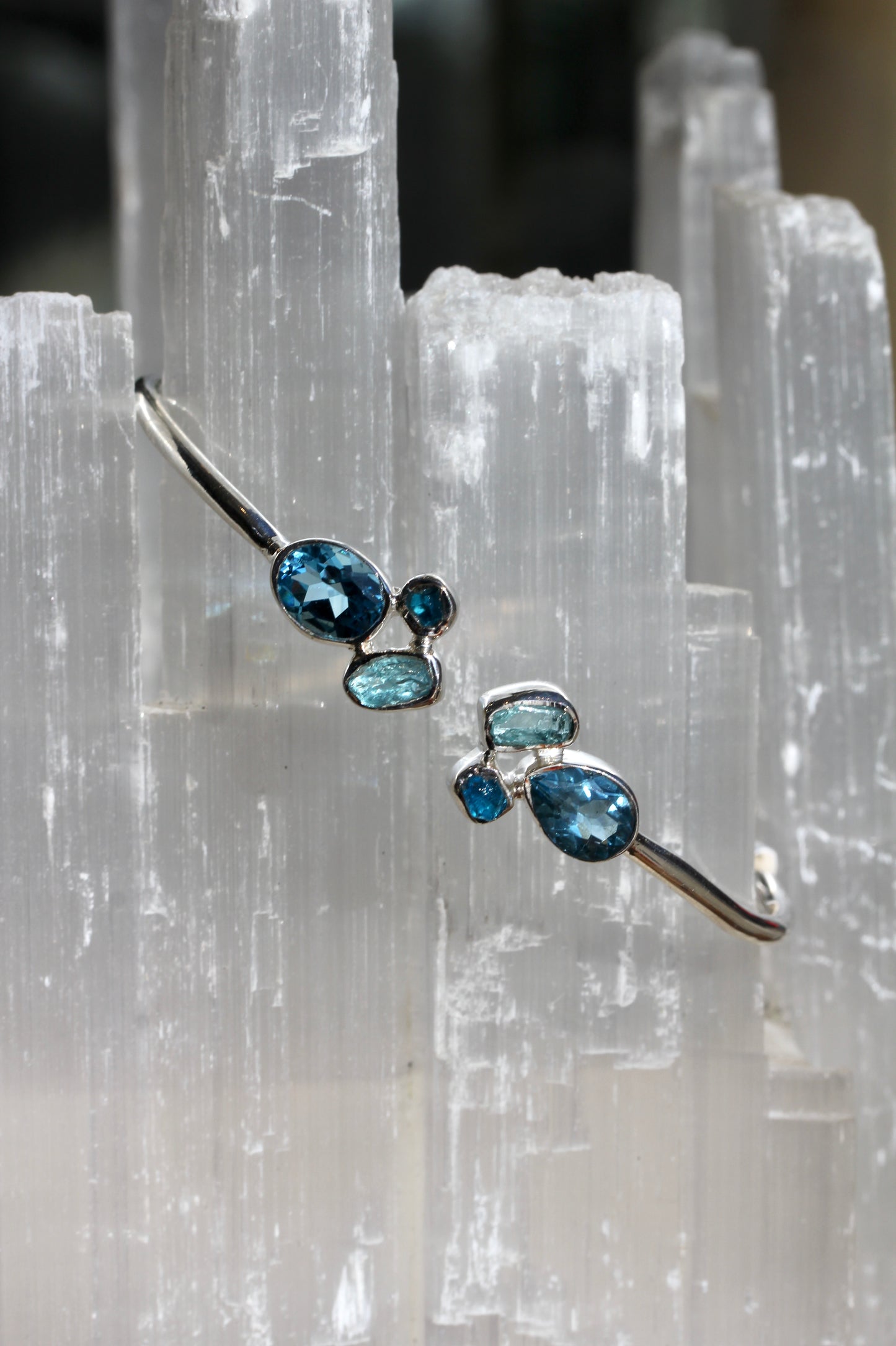 Blue Topaz Apatite Silver Flex Bracelet