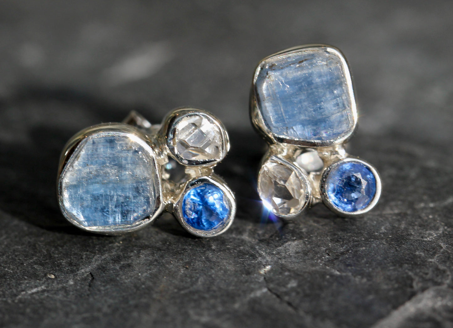 Kyanite Herkimer Diamond Cluster Post Earrings