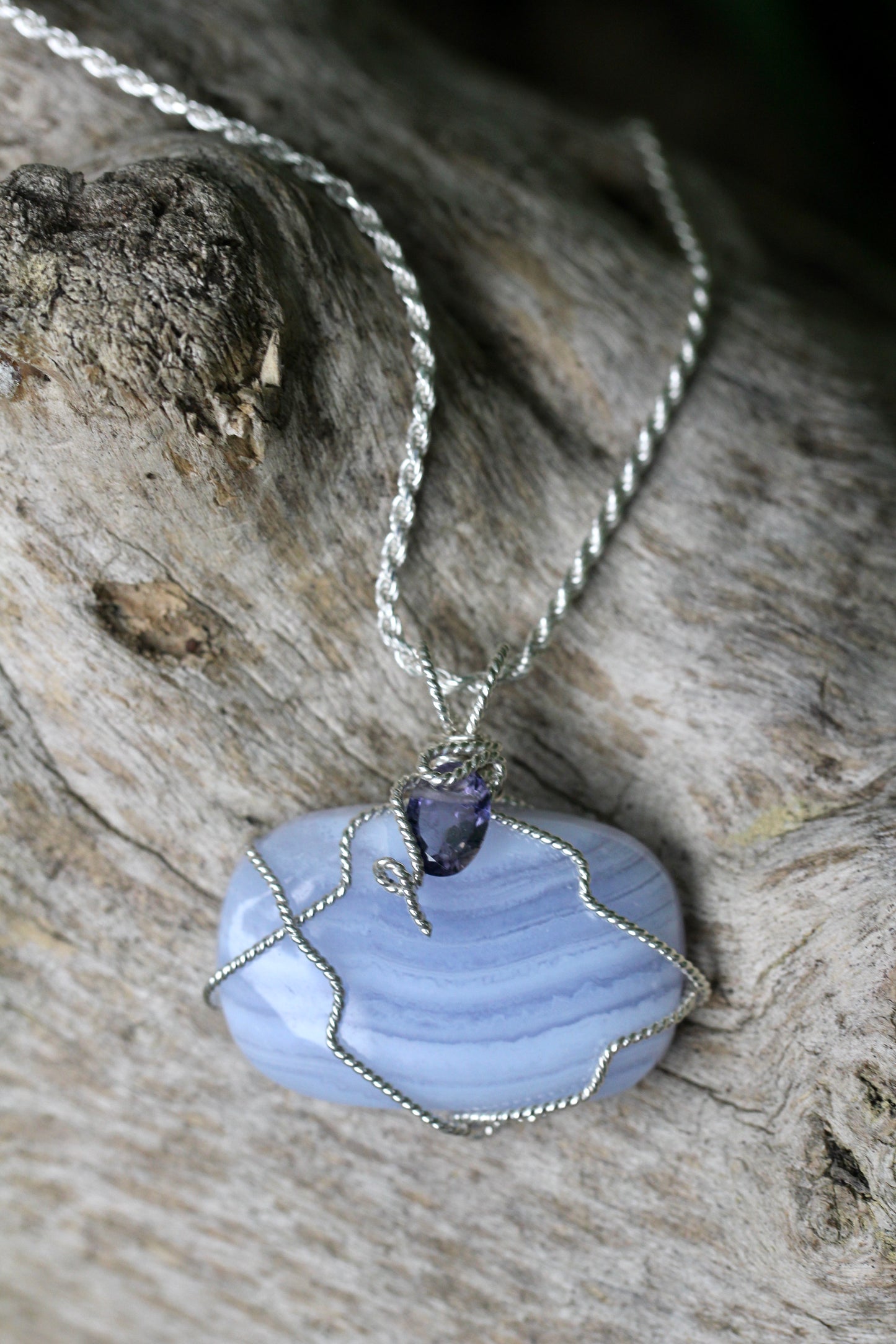 Blue Lace Agate Iolite Silver Necklace