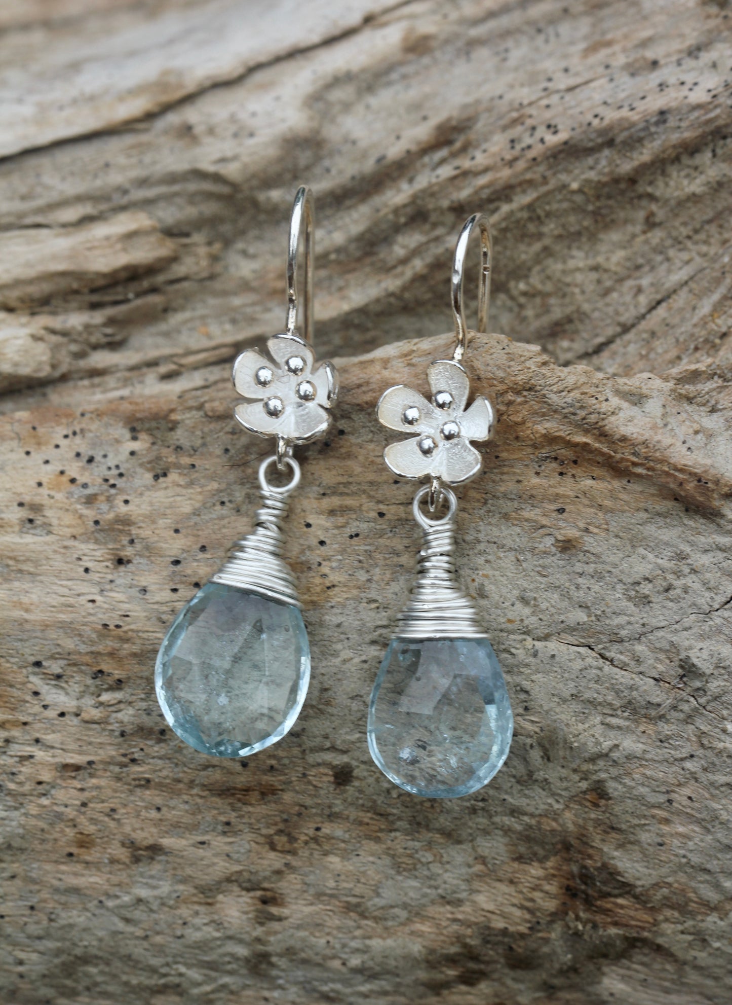 Aquamarine Flower Drop Earrings