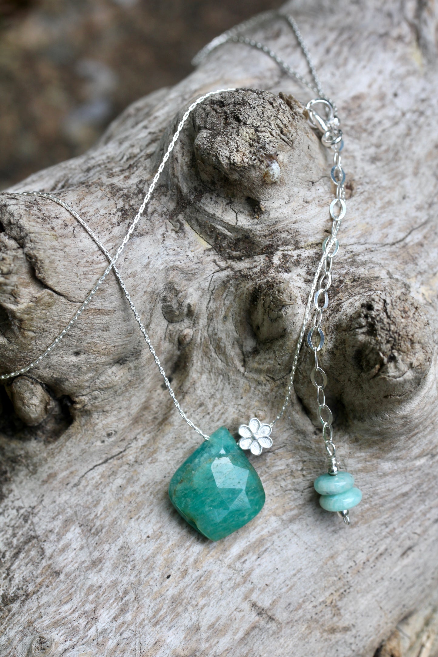 Amazonite Silver Flower Necklace