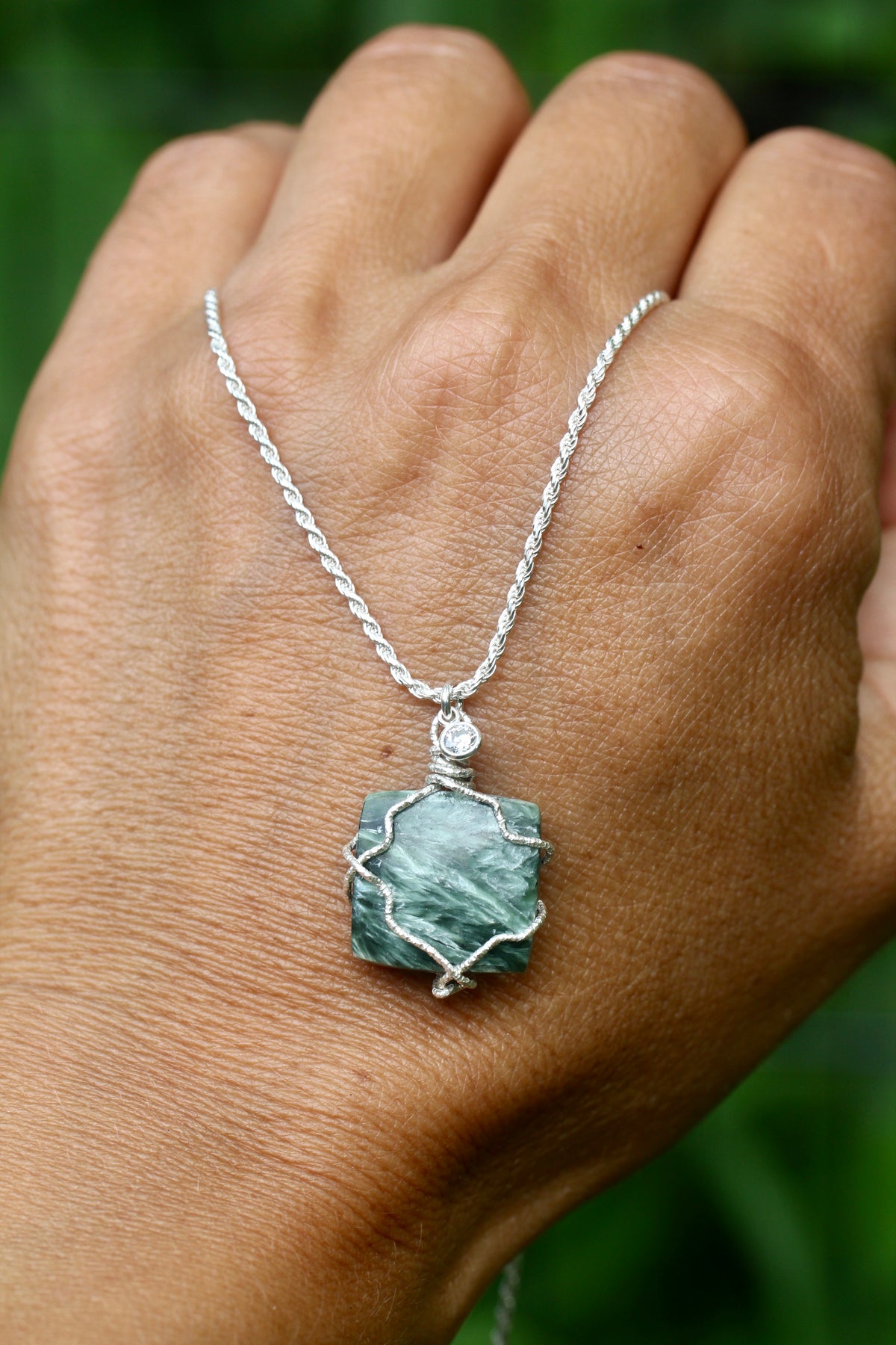 Seraphinite Silver Square Necklace