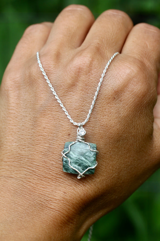 Seraphinite Silver Square Necklace