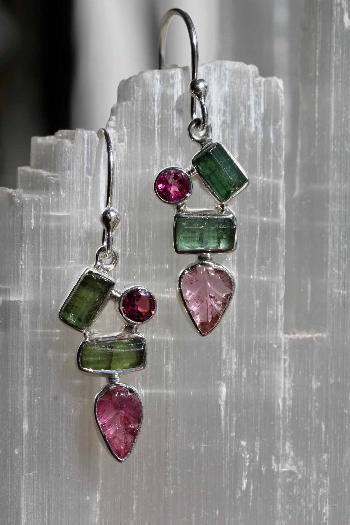 Tourmaline Leaf Crystal Earrings