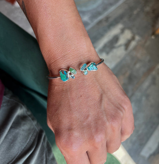 Chrysocolla, Emerald, Blue Topaz, Apatite Silver Flex Bracelet