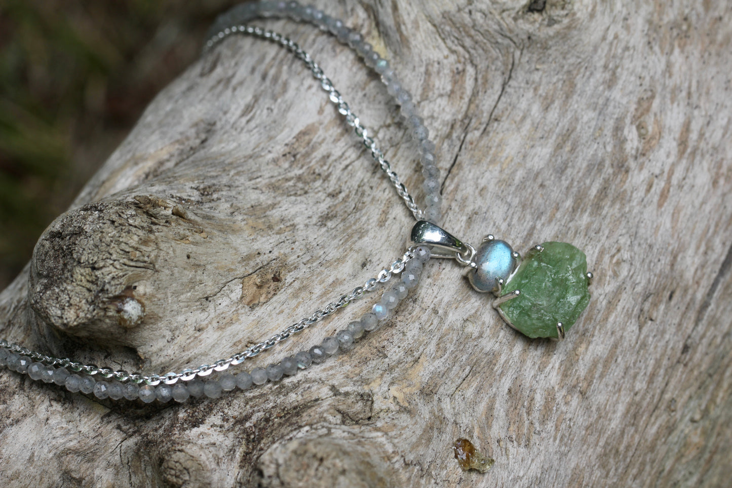 Green Kyanite Labradorite Multi Strand Necklace
