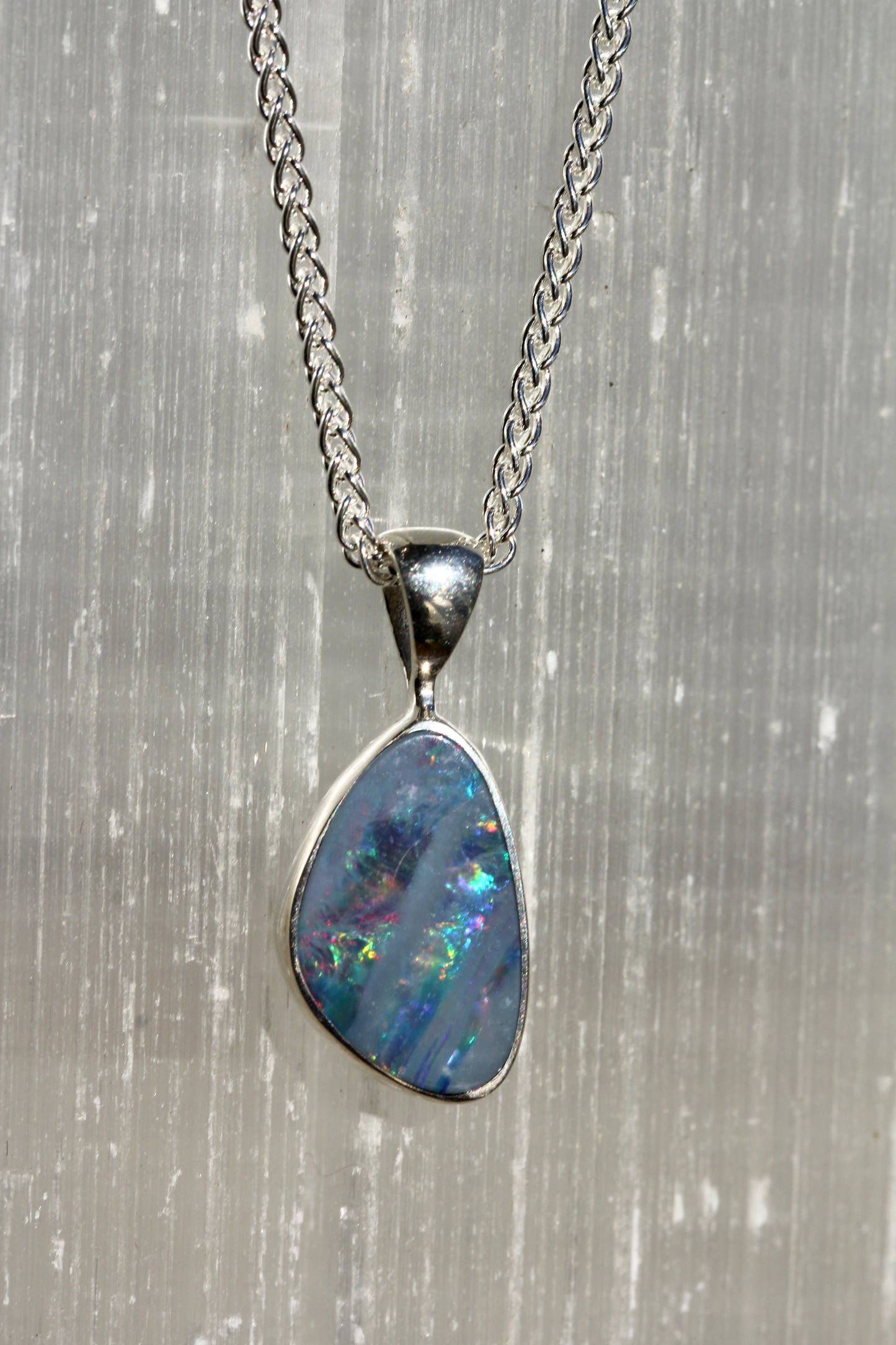 Boulder Opal Free Form Silver Necklace