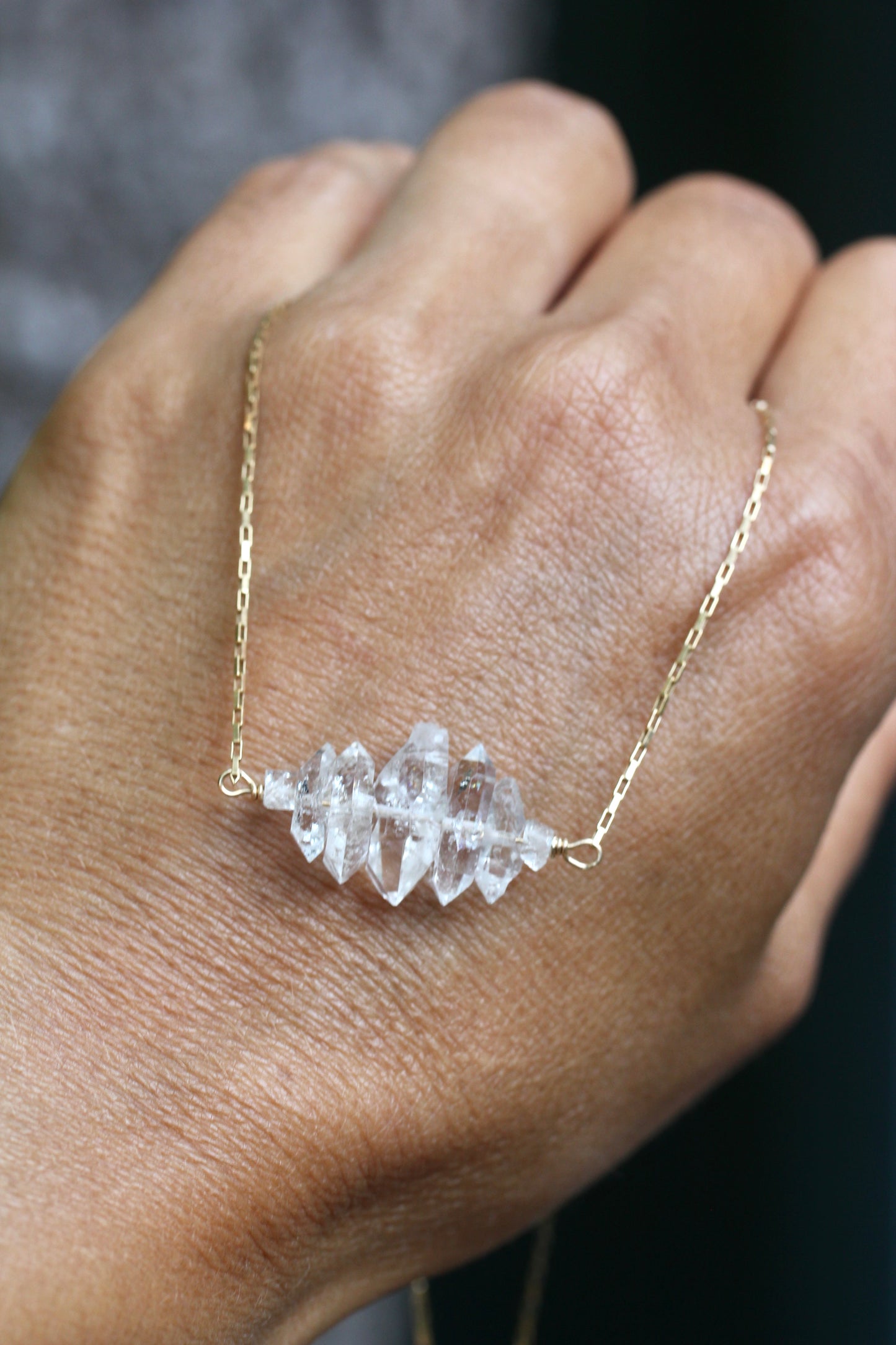 Herkimer Diamond Crystal Stack Gold Necklace