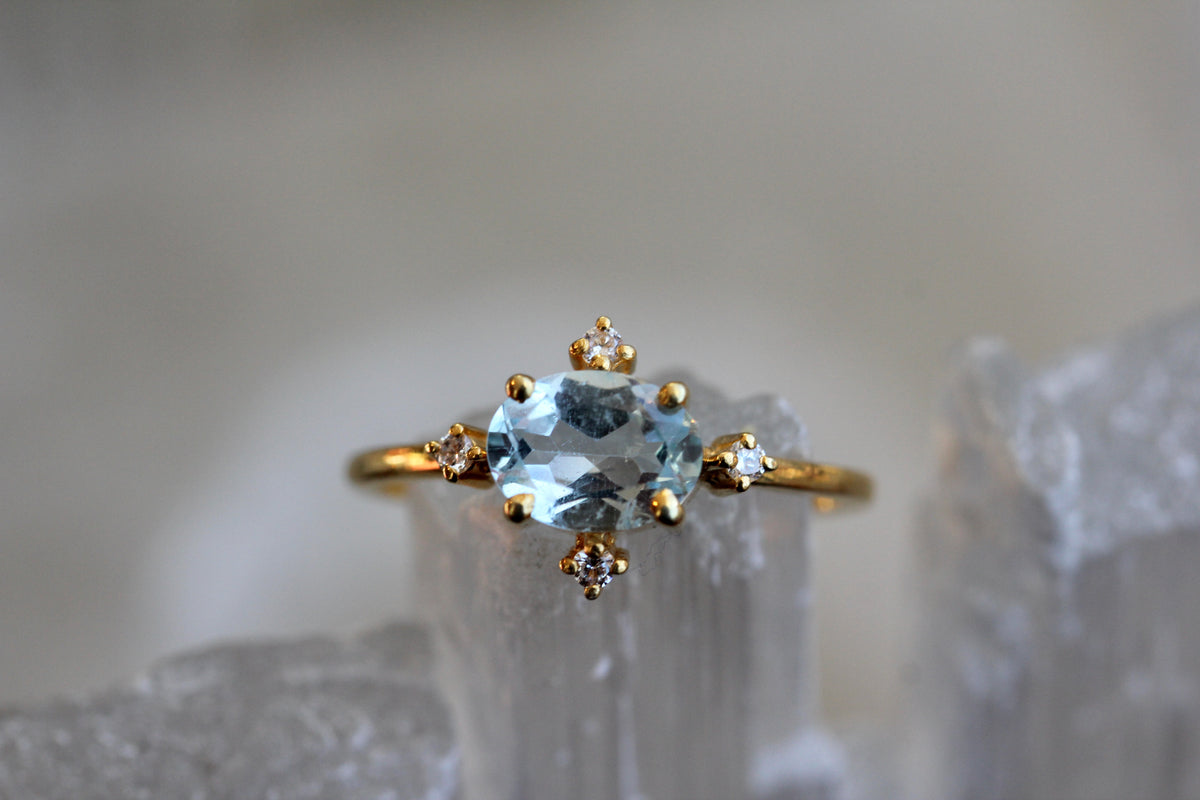 Aquamarine White Topaz Gold Vermeil Ring