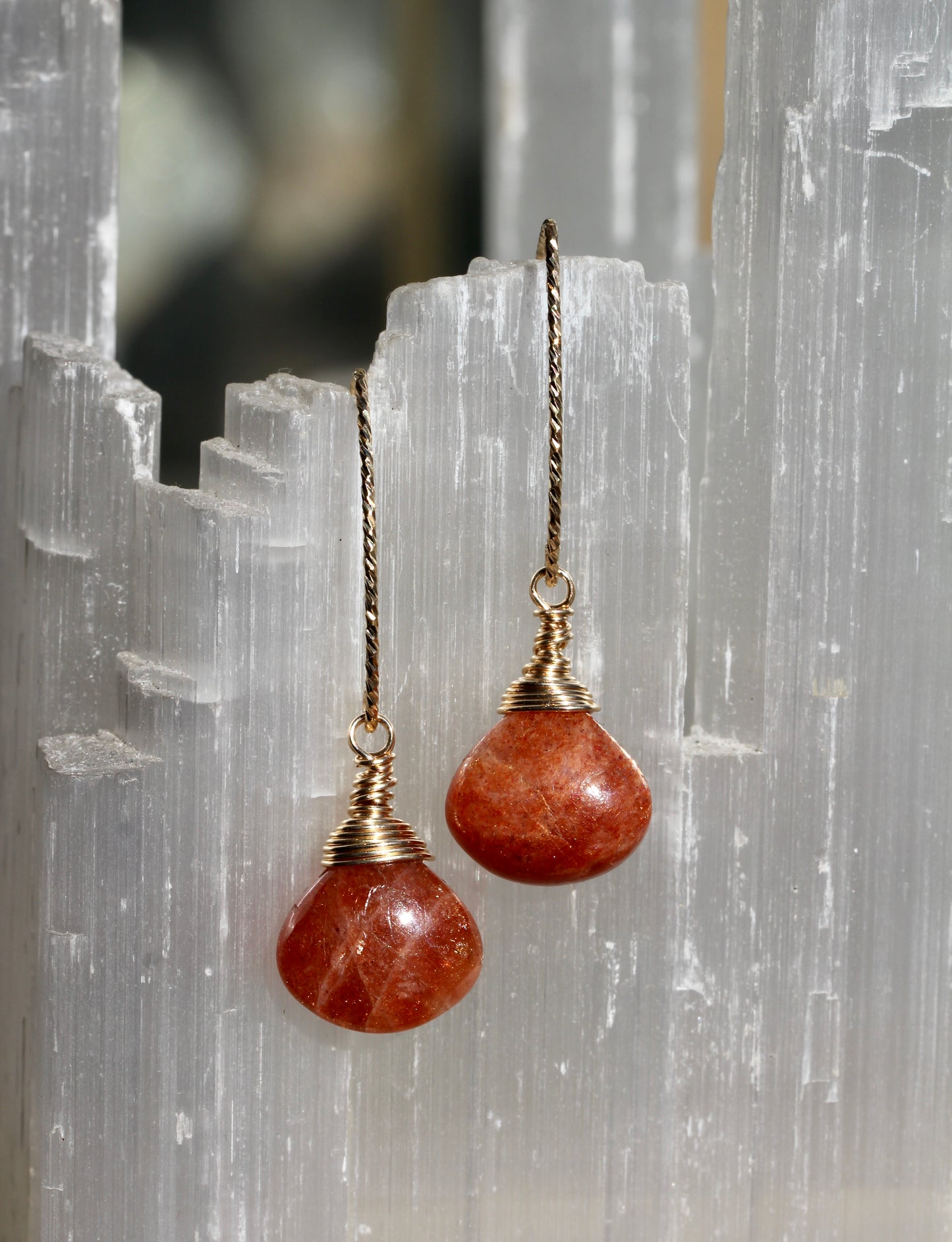 Sunstone Sparkle V Wire Gold Earrings