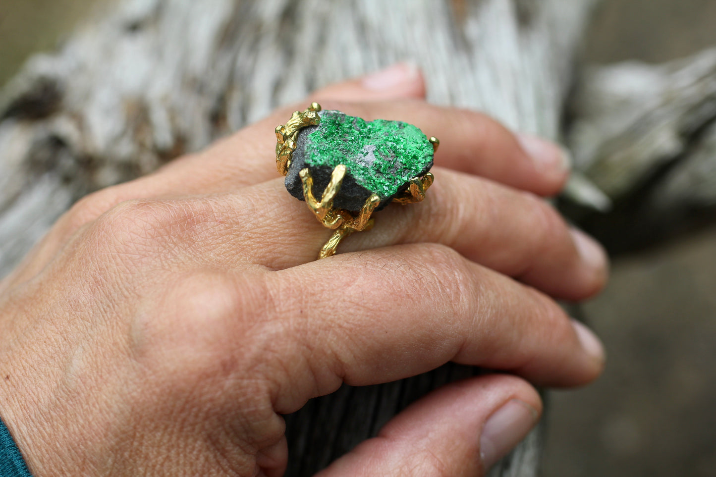 Uvarovite Druzy Branch Ring