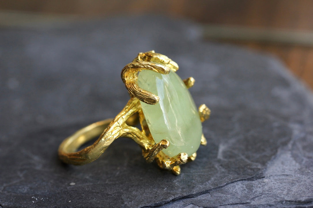 Prehnite pebble Branch Ring