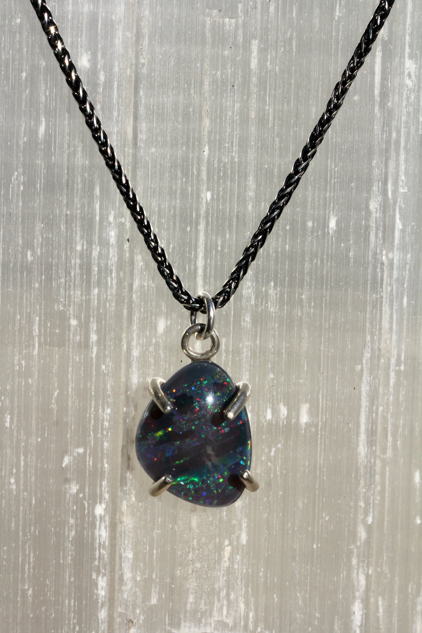 Australian Opal Doublet Oxidized Silver Necklace