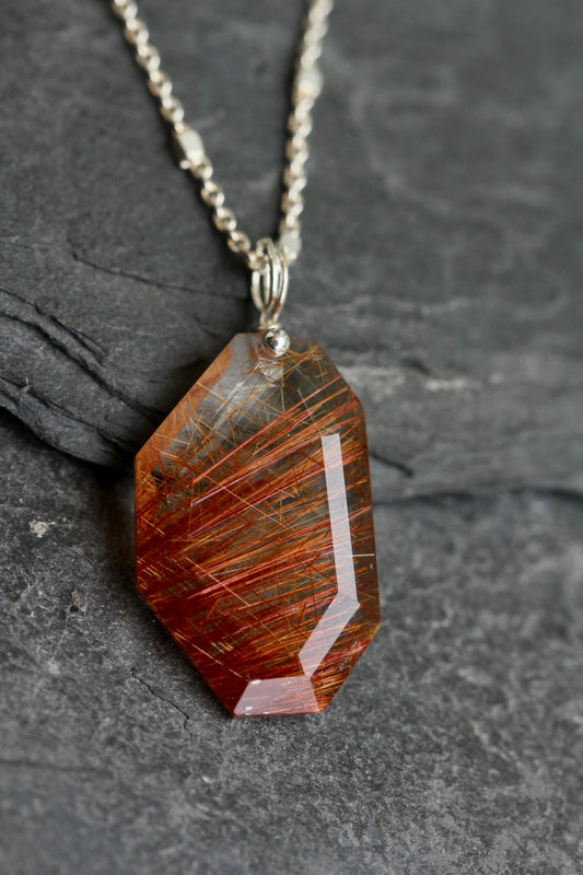 Rutilated Quartz Geometric Pendant Necklace