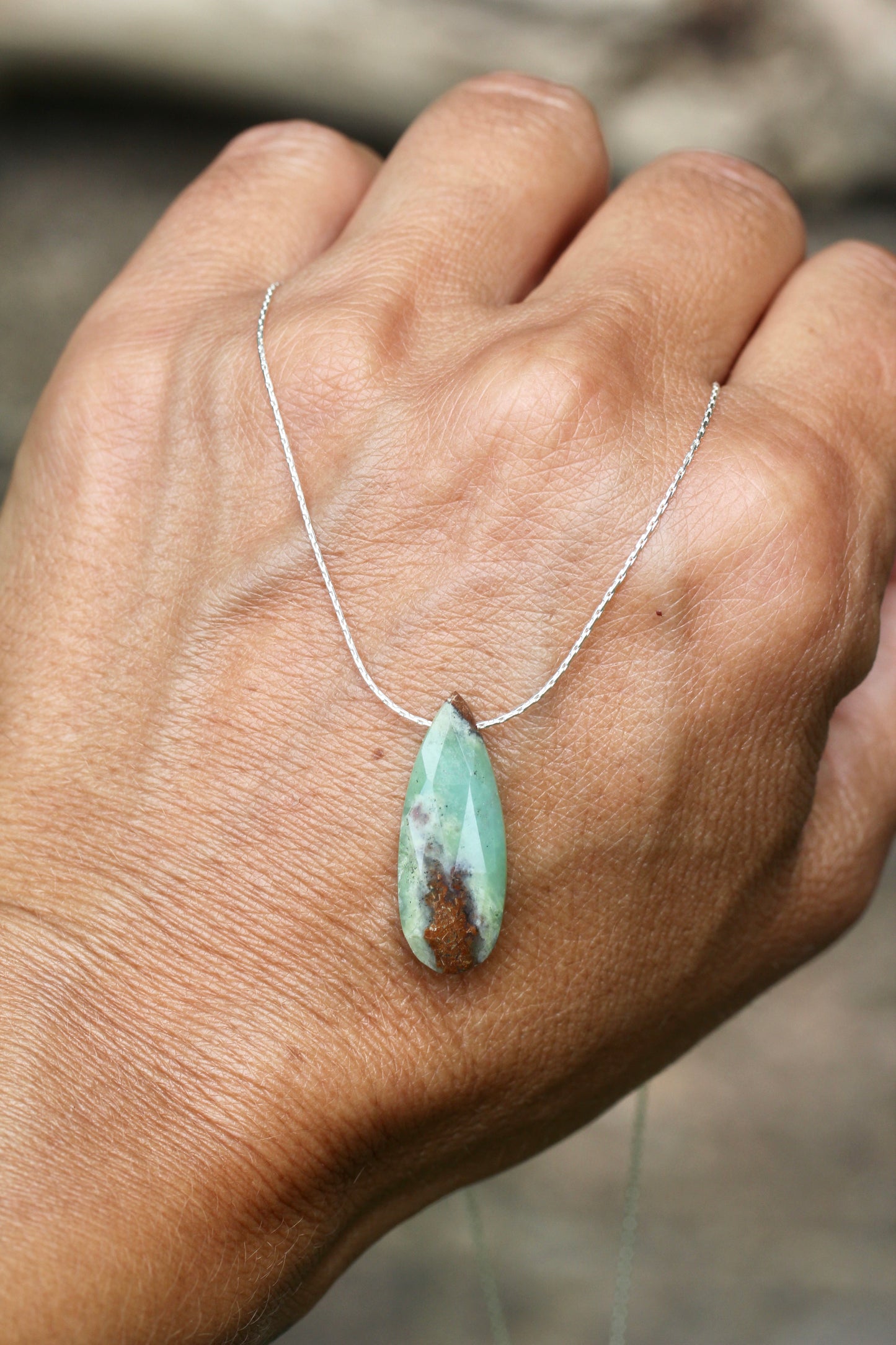 Chrysoprase Teardrop Silver Necklace
