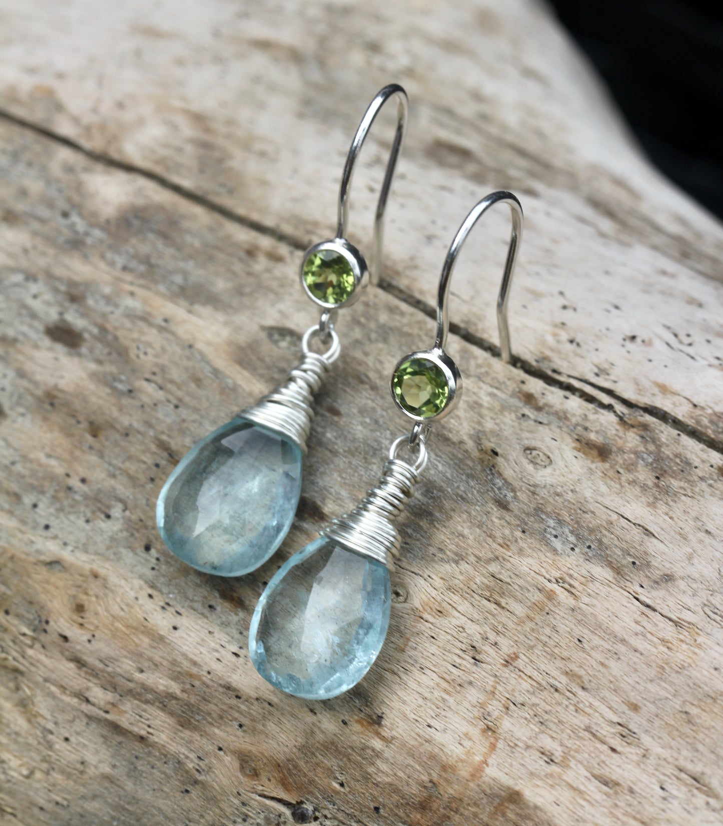 Aquamarine Peridot Drop Earrings