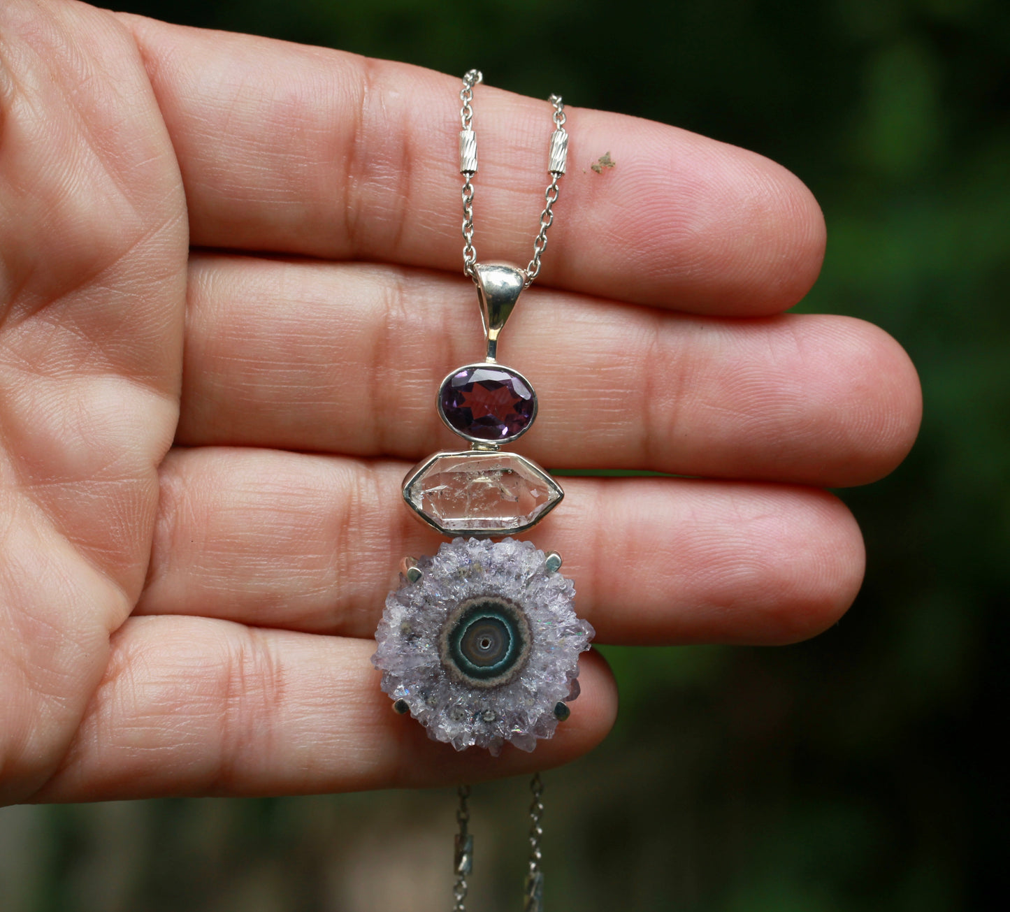 Amethyst Stalactite Herkimer Diamond Pendant