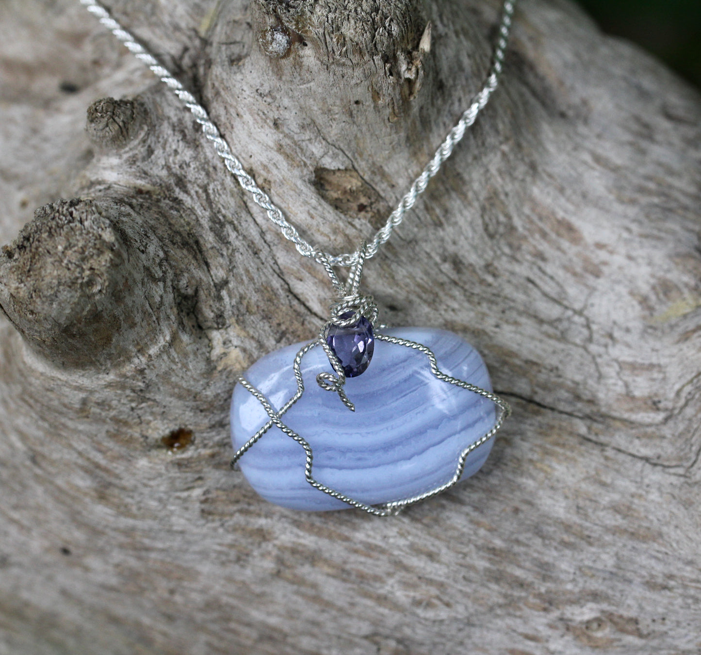 Blue Lace Agate Iolite Silver Necklace