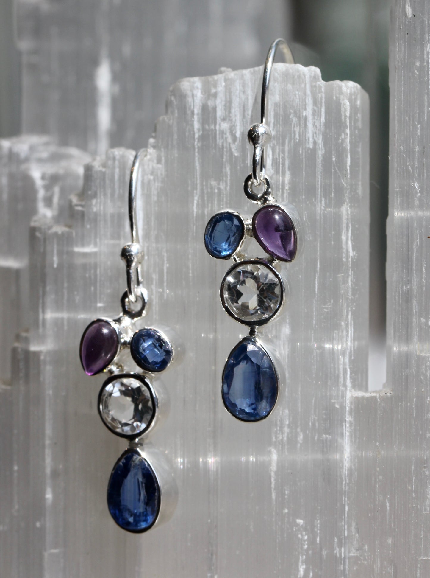 Kyanite Amethyst White Topaz Earrings