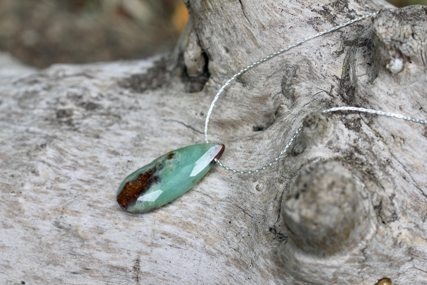 Chrysoprase Teardrop Silver Necklace
