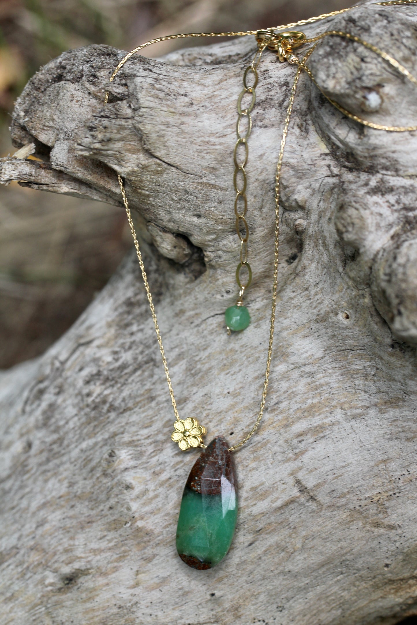 Chrysoprase Gold Flower Necklace