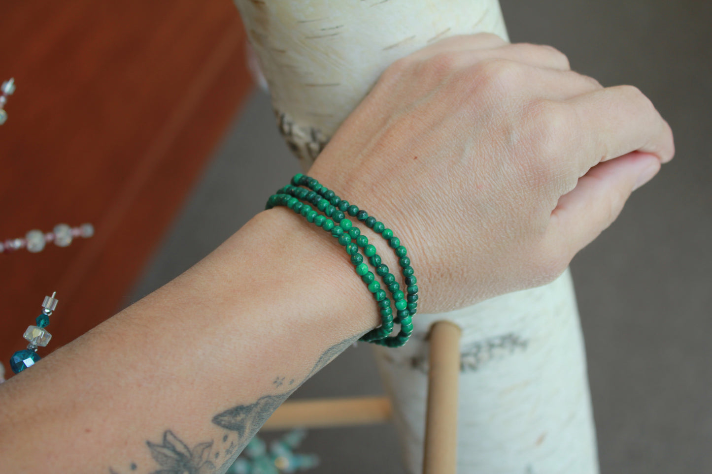Malachite Bead Stretch Bracelet