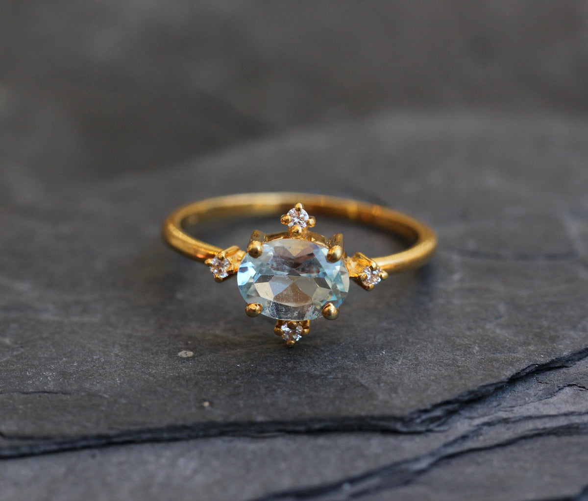 Aquamarine White Topaz Gold Vermeil Ring