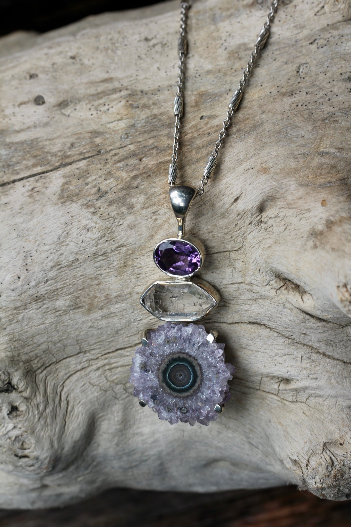 Amethyst Stalactite Herkimer Diamond Pendant